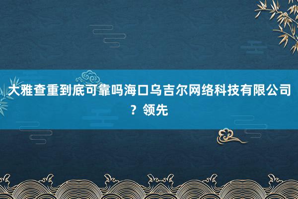 大雅查重到底可靠吗海口乌吉尔网络科技有限公司？领先